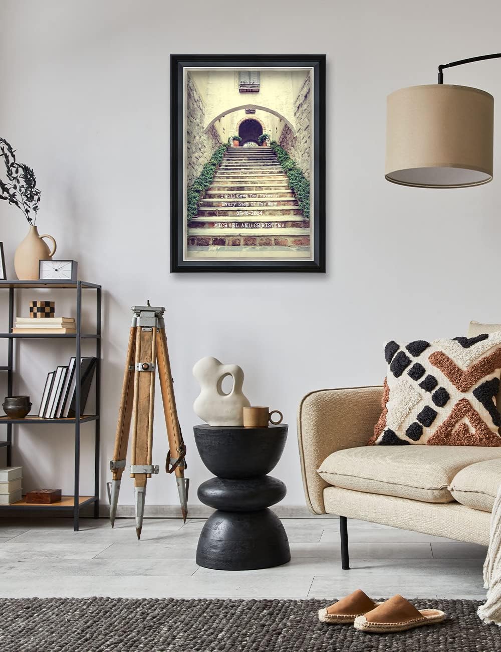 IPIC - Love You Every Step, Personalized Framed Wall Art with Names and Date on, Giclee Prints Framed with Solid Wood, Custom Memorial Gifts for Wedding Anniversary. Total Size: 19.25" W x 27.25" H
