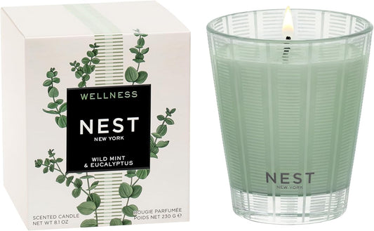 NEST New York Scented Classic Candle, Wild Mint & Eucalyptus - 8.1 oz - Up to 60-Hour Burn Time - Reusable Glass Vessel