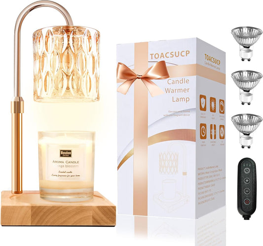Candle Warmer Lamp with 3 Bulbs, Adjustable Height Dimmable Candle Warmer with Timer, Candle Lamp with Charming Gift Box Ribbon,Birthday Gifts for Women Mom, House Warming Gifts New Home Decor