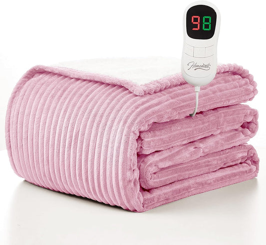 Homemate Electric Heated Blanket Twin Size - 62"x84" Heating Blanket Twin Size 1/2/4/6/8 Hours Auto-Off 10 Heat Level Over-Heat Protection Soft Flannel Sherpa ETL Certification