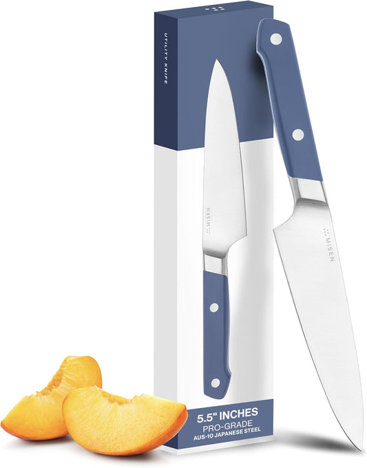 Misen 5.5" Utility Knife – High Carbon Japanese AUS-10 Stainless Steel – Hybrid German & Japanese Blade – Precision Kitchen Knife for Professionals & Home Cooks – Ultimate Cutting Performance - Blue