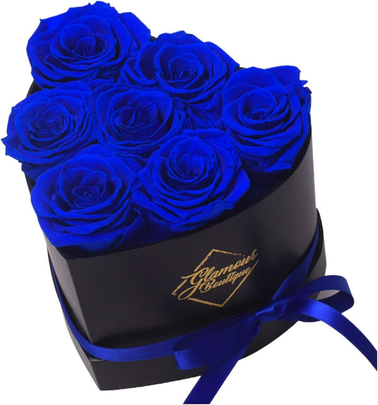 7 Flower Forever Heart Shape Box - Preserved Roses Gift for Her, Preserved Flowers, Blue
