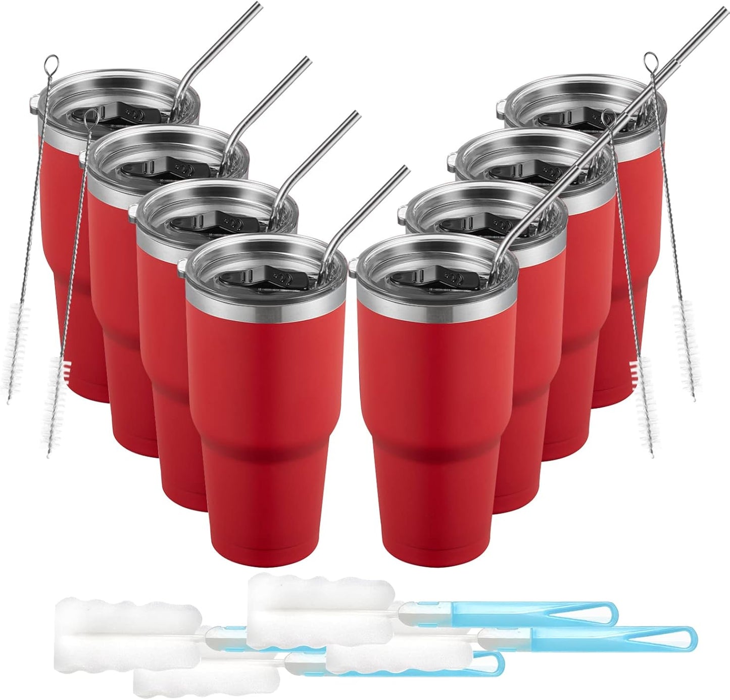 COMOOO 30oz Tumbler Stainless Steel Insulated Tumbler with Lid Double Wall Vacuum Coffee Cup Large Travel Mug for Home, Office, School,Party (Red, 8 Pack)