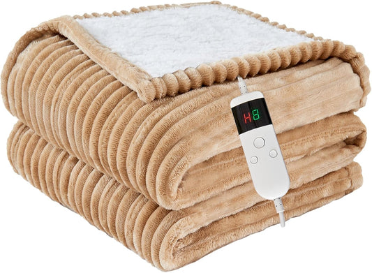 Heated Blanket Electric Twin, Soft Flannel Heating Blanket with 8 Hours Auto Off 10 Fast Heating Levels Machine Washable Sherpa Heated Blanket with Overheating Protection