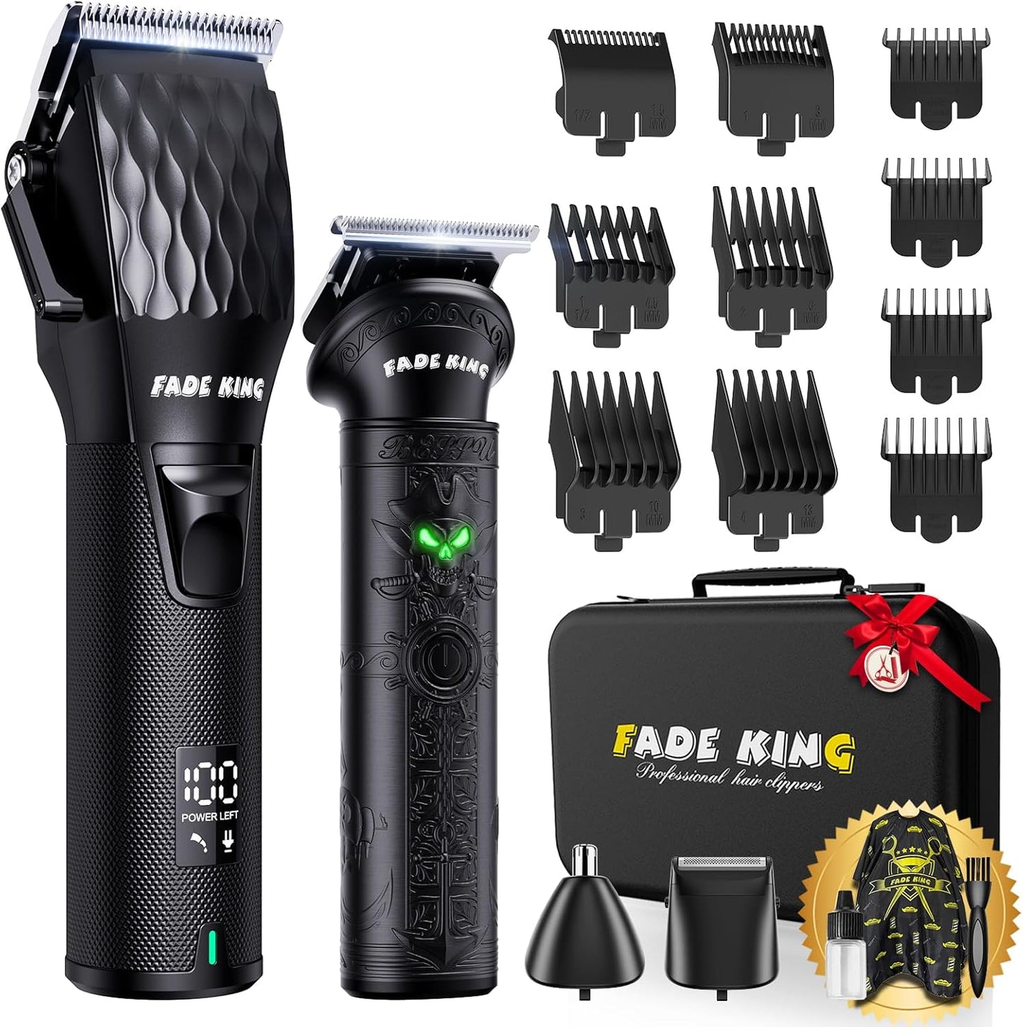 FADEKING® Professional Hair Clippers for Men - Cordless Beard Trimmer for Men, LCD Display Hair Clippers and Trimmer Set for Barber Haircut & Mens Grooming with Travel Case(Black)
