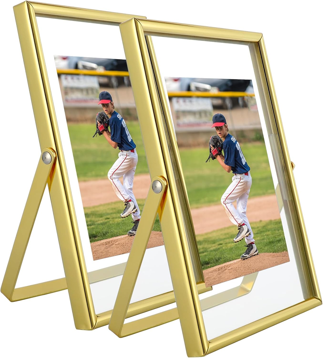 Gold Floating Frame, 4"x6", Vertical, 2 Set, For Picture 3.5x5, 2x3, 1x2, Small Desktop Photo Frames, Classy Gift For Kids Birthday or Wedding