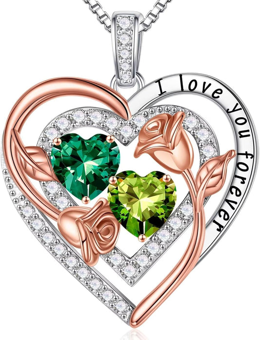 Iefil Birthstone Necklace for Women - Sterling Silver Birthstone Necklace Anniversary Birthday Gifts for Her Wife Mom Daughter