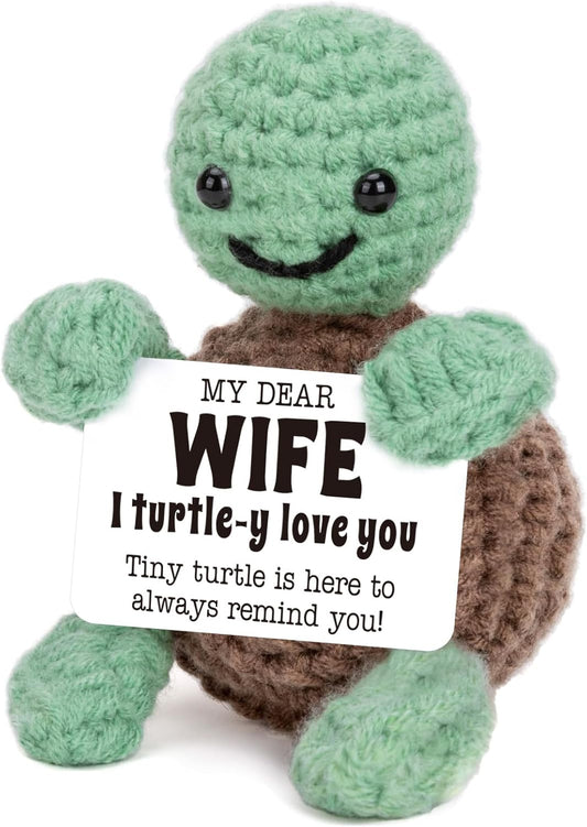 Mini Funny Turtle Wife Gifts from Husband, Birthday for Wife Wifey Romantic, I Love You Small Cool Cute Stuff Things, Handmade Emotional Positive Crochet Turtle