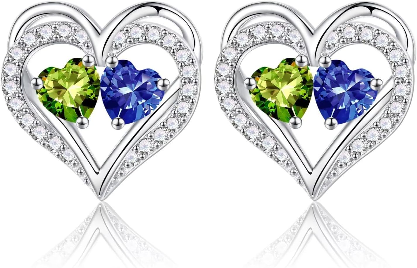 Iefil Birthstone Earrings for Women - 925 Sterling Silver Heart Earrings Anniversary Birthday Gifts for Women Wife Girlfriend Mom