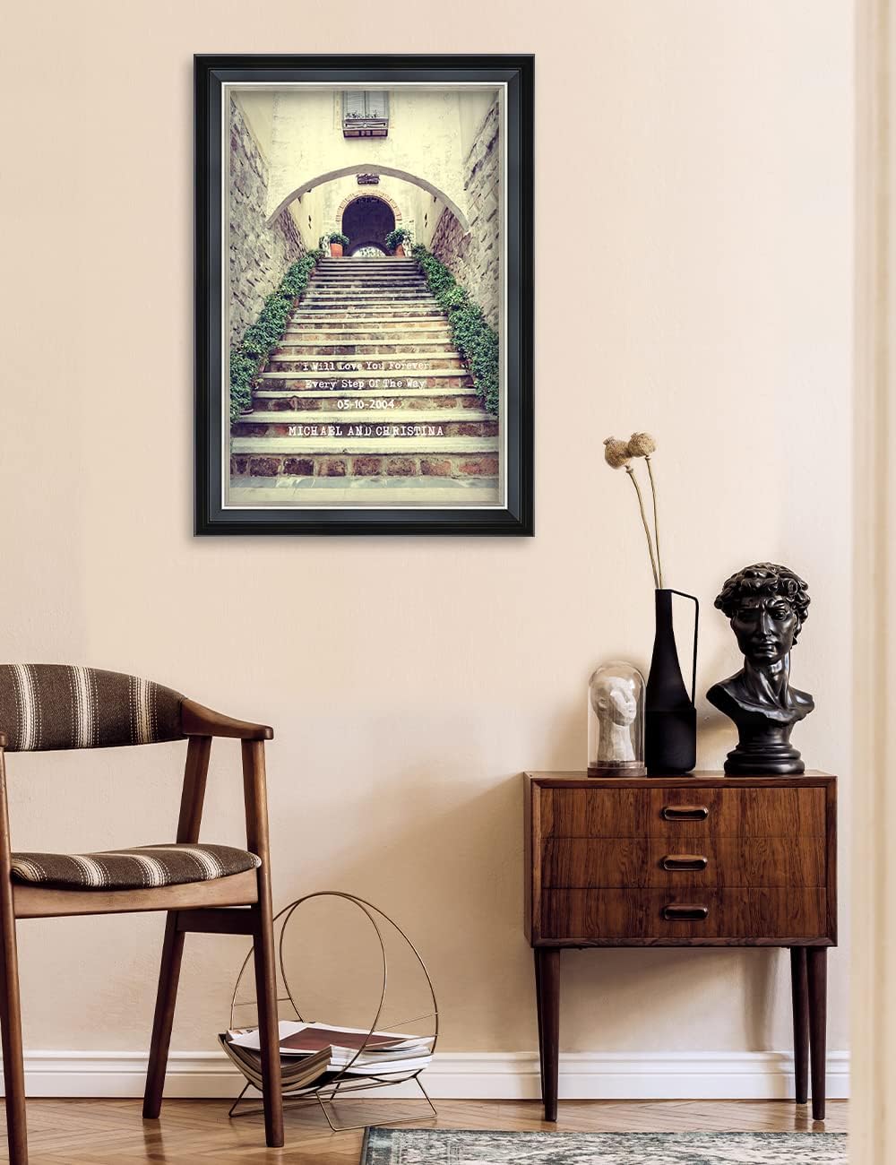 IPIC - Love You Every Step, Personalized Framed Wall Art with Names and Date on, Giclee Prints Framed with Solid Wood, Custom Memorial Gifts for Wedding Anniversary. Total Size: 19.25" W x 27.25" H
