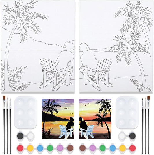 2 Pack Pre Drawn Canvas for Painting Sip and Paint for Adult's Couple's Date Night Paint and Sip Kit for Outdoor Party Favor Supplies,Valentine's Day Gift(12x16)