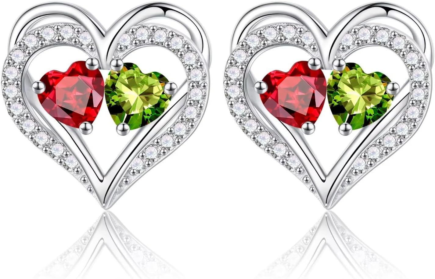 Iefil Birthstone Earrings for Women - 925 Sterling Silver Heart Earrings Anniversary Birthday Gifts for Women Wife Girlfriend Mom