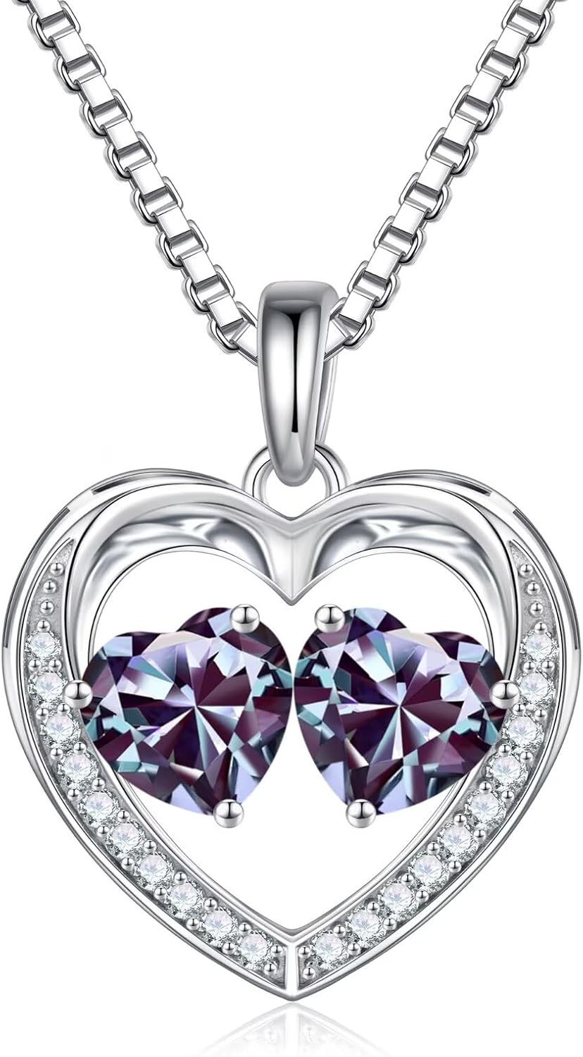 Iefil Birthstone Jewelry for Women - 925 Sterling Silver Birthstone Necklace, Anniversary Birthday Gifts for Women, Jewelry Gifts for Her Wife Mom Daughter