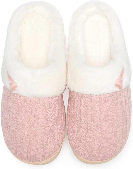 NineCiFun Women's Slip on Fuzzy House Slippers Memory Foam Slippers Scuff Outdoor Indoor Warm Plush Bedroom Shoes with Faux Fur Lining