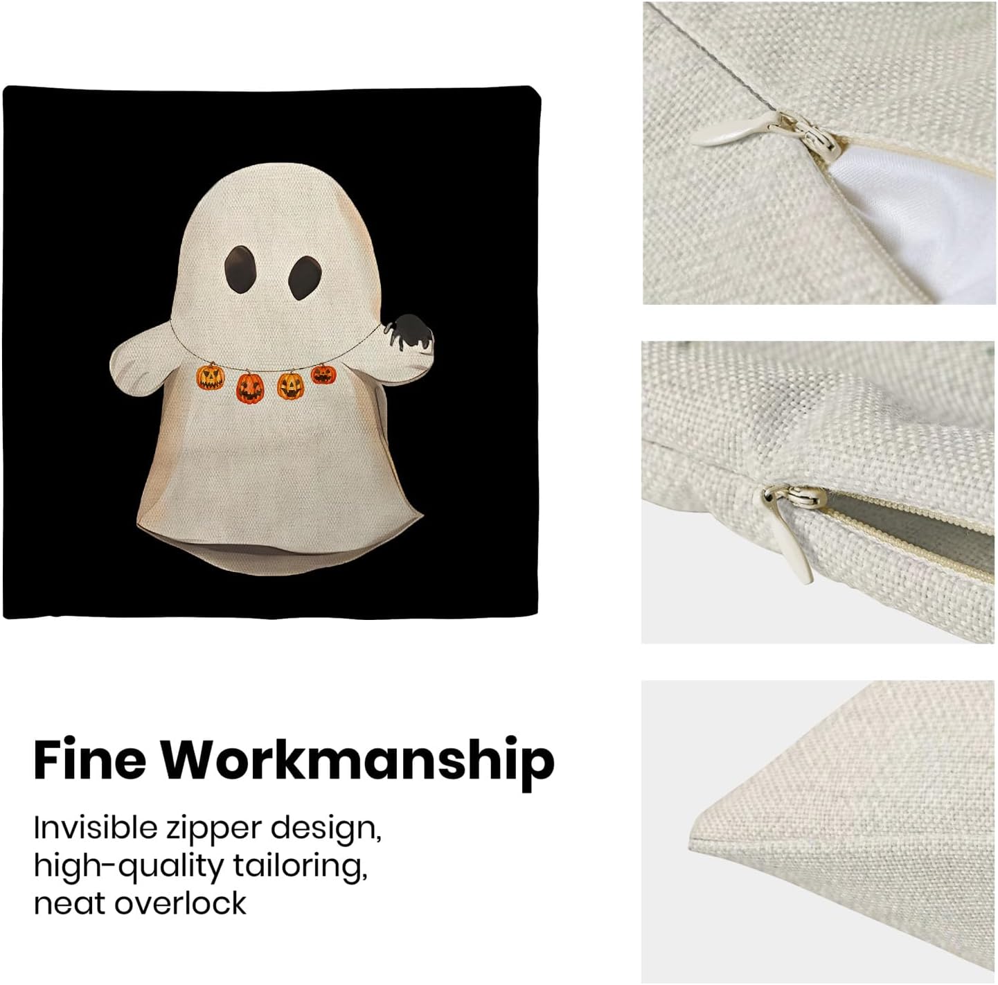 Halloween Pillow Covers 18x18 Set of 2 Cute Ghost Pumpkin Black Throw Pillow Covers Outdoor Decoration Autumn Decor Ghost Pillowcase Farmhouse Decorative Linen Cushion Case for Home Sofa Couch