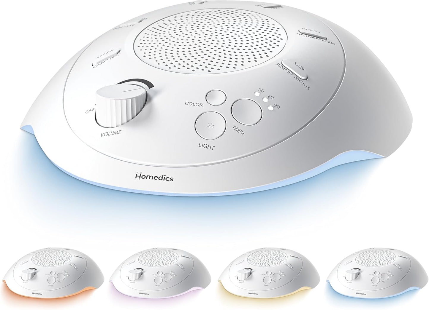 Homedics Sleep Better Portable Sound Machine, Night Light,12 Soothing Sounds Including White Noise, Rain, and Thunderstorm, Ultra-Portable Design, Auto-Off Timer, Ideal for Travel & Baby Sleep