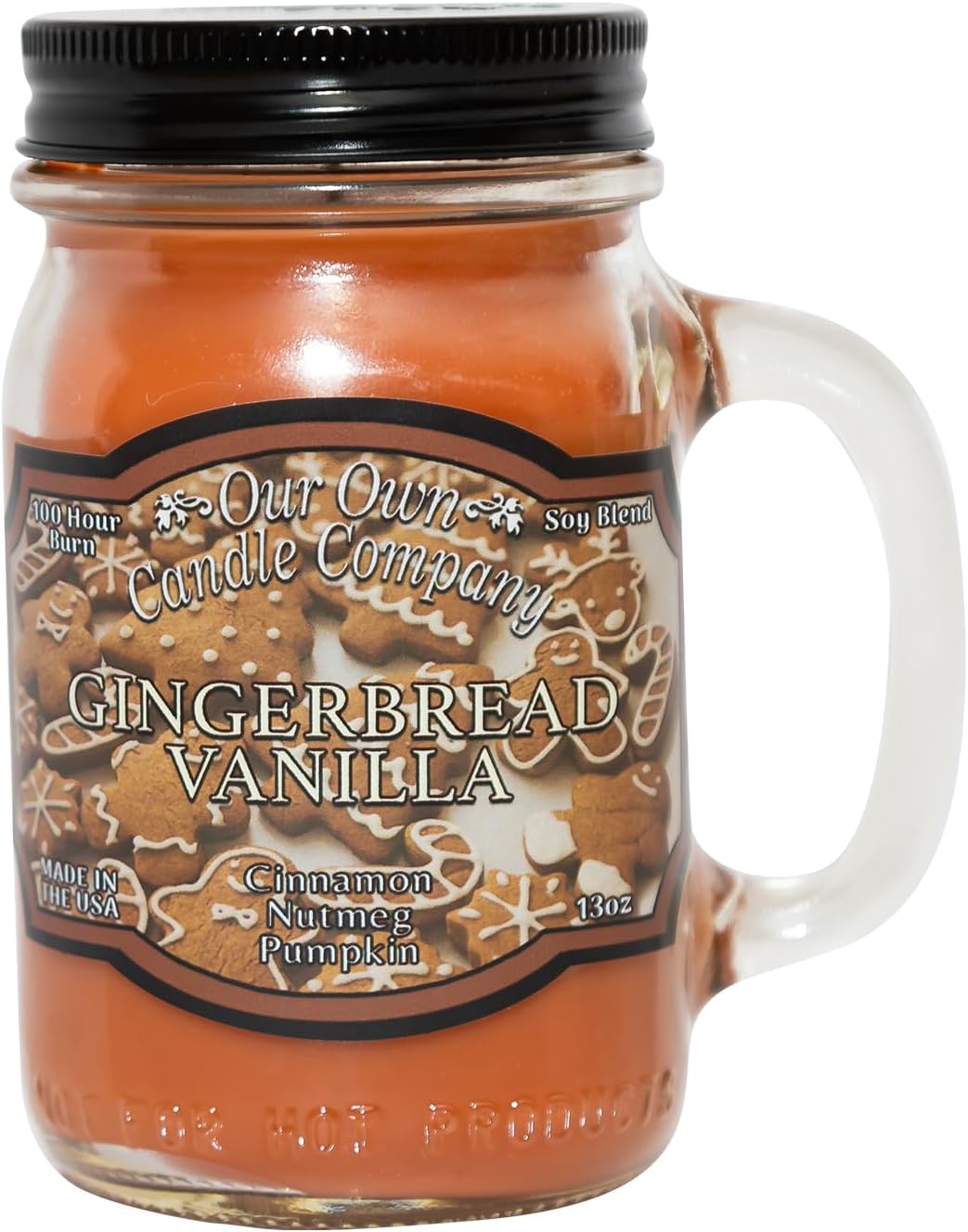 Our Own Candle Company, Gingerbread Vanilla Scented Mason Jar Candle, 100 Hour Burn Time, Made in The USA - 13 Ounces
