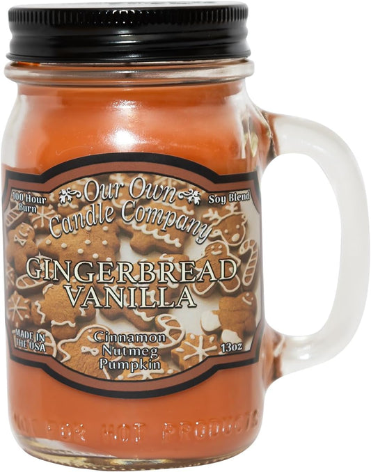 Our Own Candle Company, Gingerbread Vanilla Scented Mason Jar Candle, 100 Hour Burn Time, Made in The USA - 13 Ounces