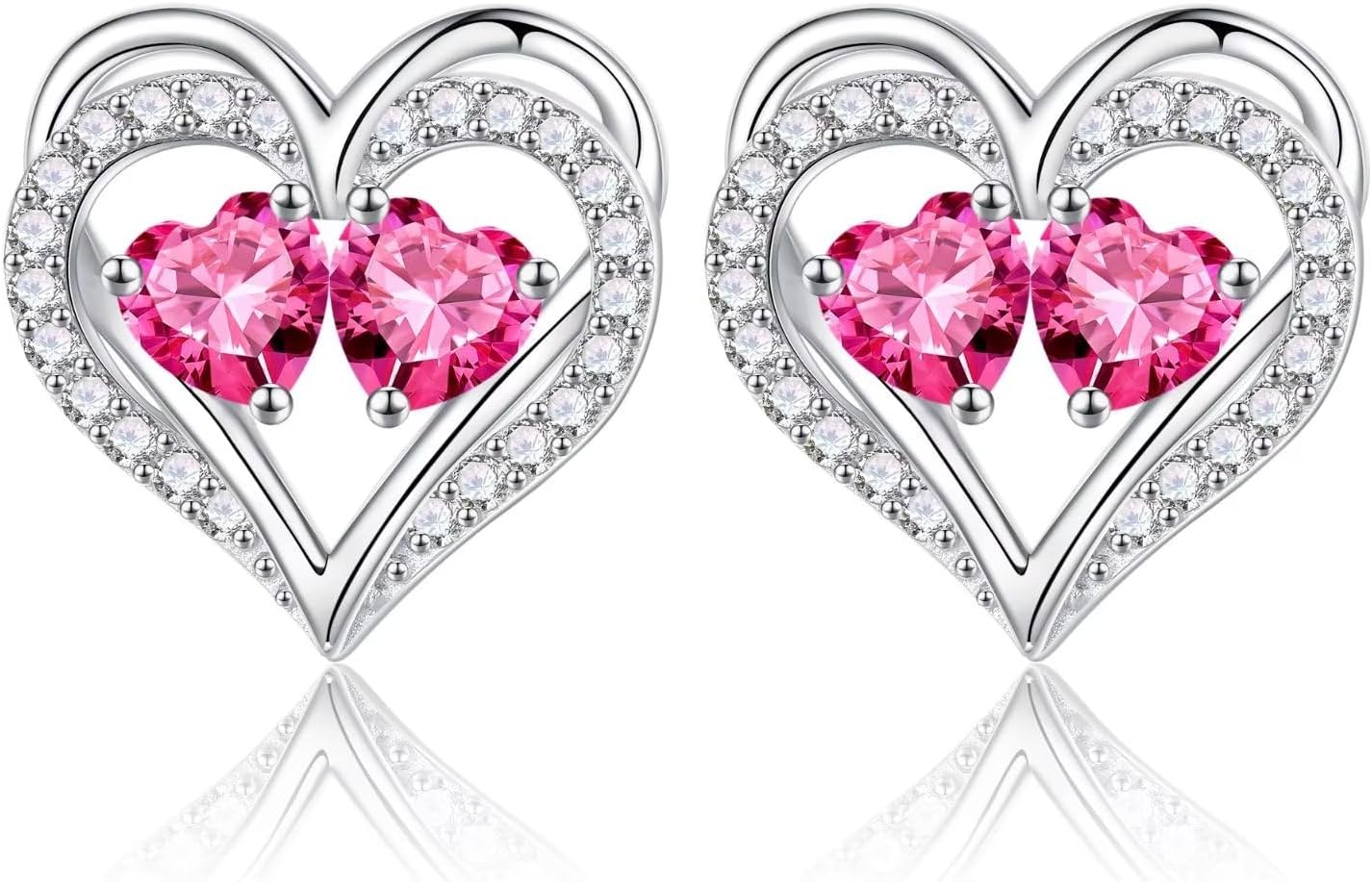 Iefil Birthstone Earrings for Women - 925 Sterling Silver Heart Earrings Anniversary Birthday Gifts for Women Wife Girlfriend Mom