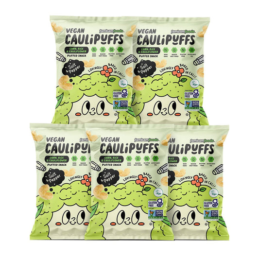 CauliPuffs - Corn, Rice, and Cauliflower Gluten Free Puffed Snack (5 x 3.0oz Bags, Vegan Salt & Pepper)