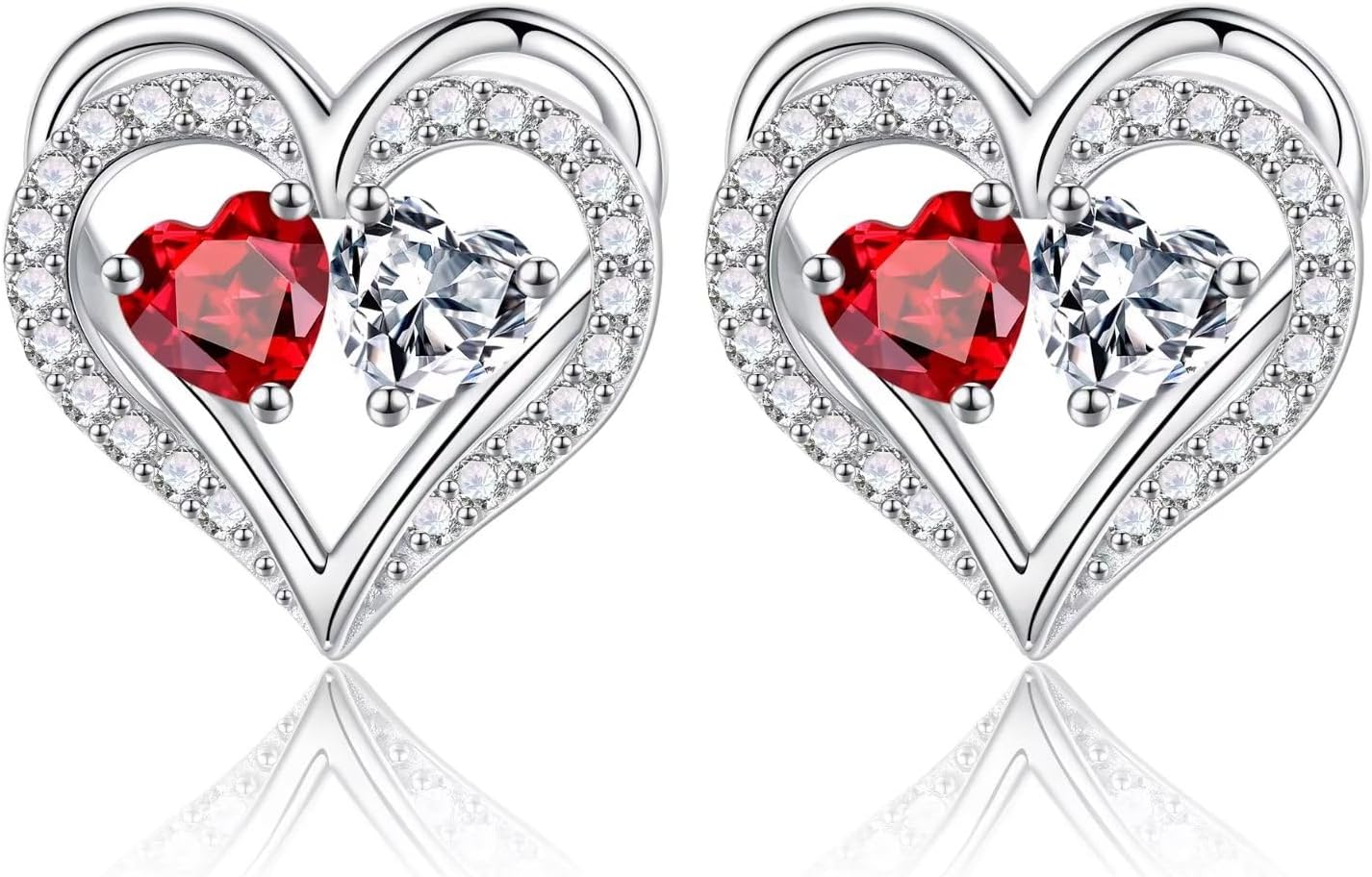 Iefil Birthstone Earrings for Women - 925 Sterling Silver Heart Earrings Anniversary Birthday Gifts for Women Wife Girlfriend Mom