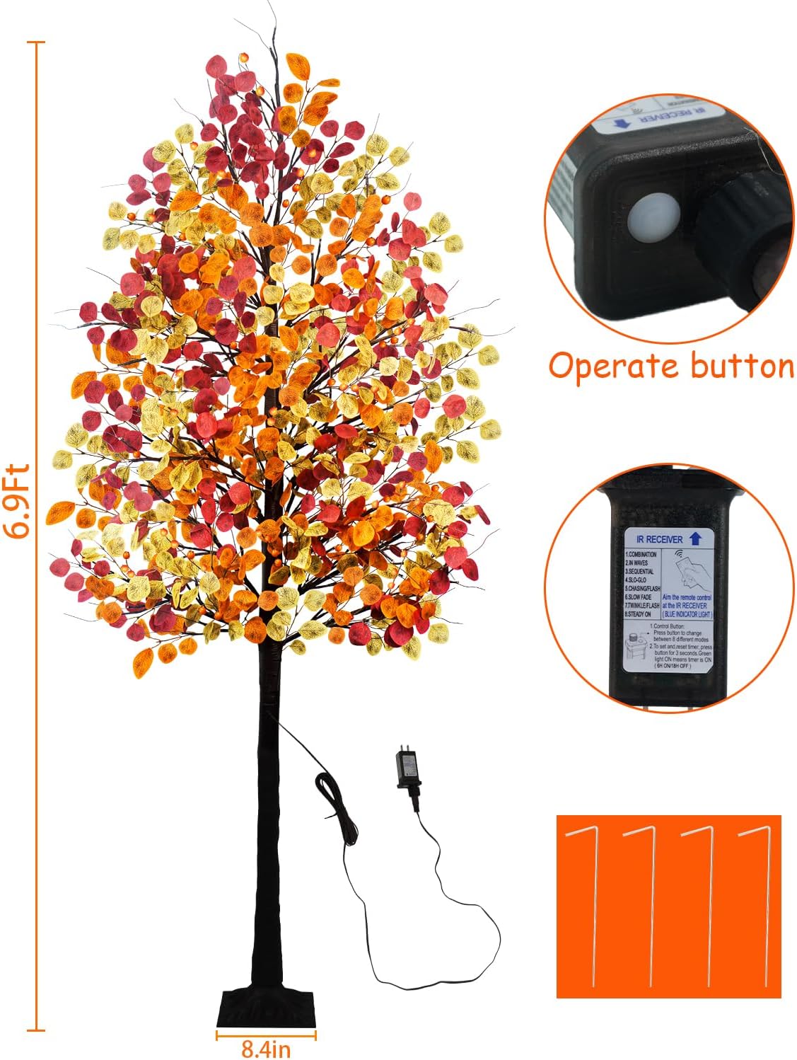 7FT Lighted Fall Eucalyptus Tree Artificial Autumn Tree 128 LED Lights Thanksgiving Eucalyptus Leaves Tree for Fall Wedding Party Harvest Home Indoor Decor