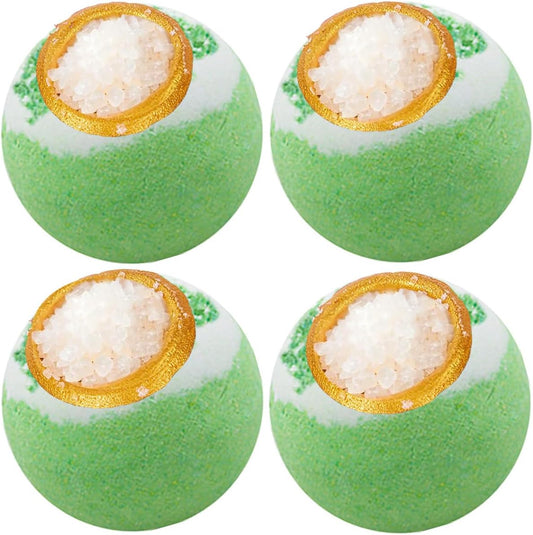Green Tea Coarse Salt Bath Bombs Balls,4-Pack Gift Set,Moisturizing Dry Skin,Fizzy Spa,Relaxation,Self Care,Relaxing,Bubble Bath Bomb Idea for Men Women