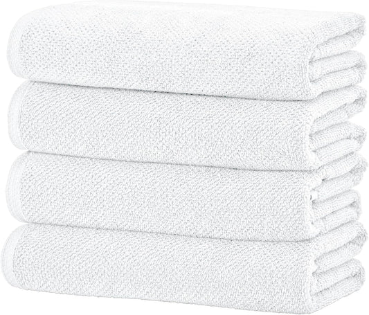 Great Bay Home White Bath Towels - 100% Cotton 4 Pack 54x27 Bath Towel Set - Absorbent, Quick-Drying, Durable Towels for Bathroom Decor - Low-Twist, Two-Ply Fibers (Optic White)