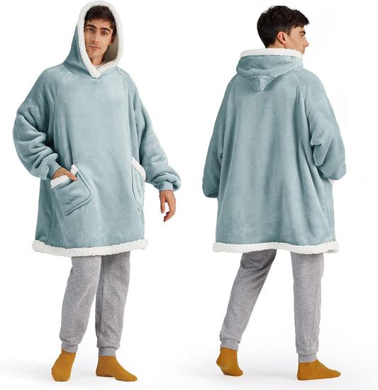 Bedsure Blanket Hoodie, Wearable Blanket for Adults & Kids as Gifts for Women Men, Birthday Gifts for Women Mom Girl Sherpa Oversized Hoodie, Light Green, Oversize