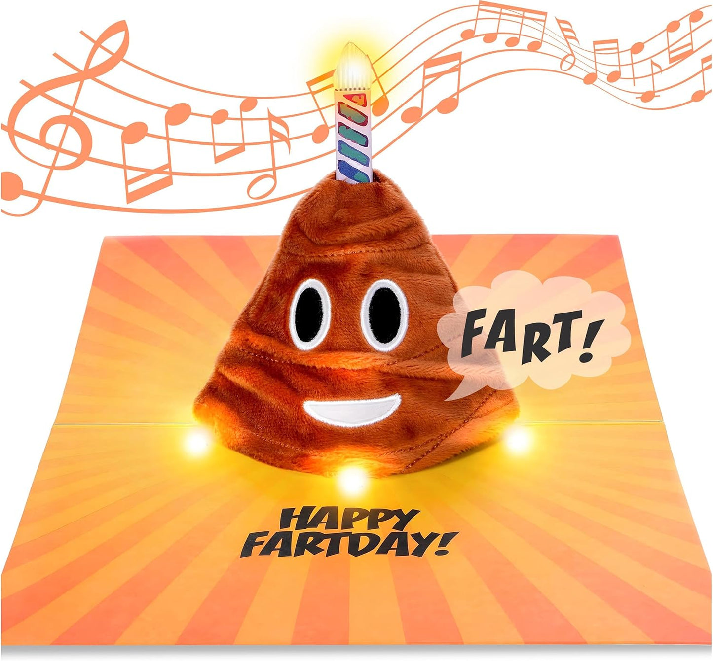 Farting Plush Pop Up Birthday Card - Plays Hilarious Version of Happy Birthday Music, Lights Up in Tune, Popup Card for Men & Kids, Musical Celebration Greeting