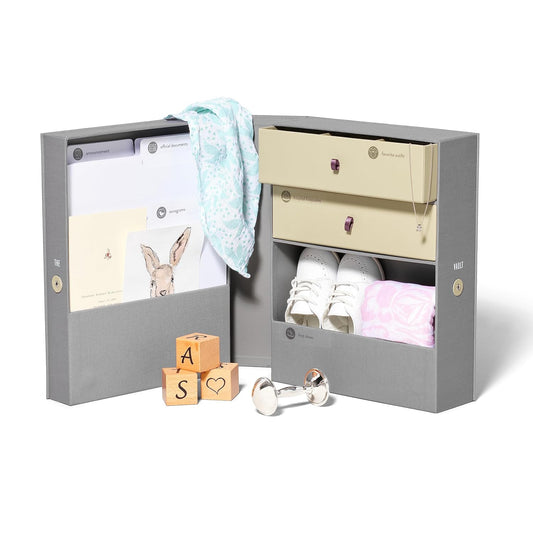Savor | Personalized Baby Keepsake Organizer Box | Customizable Fabric Bound Acid-Free Modern Minimalist Newborn Memory Box with Labels | for Pregnancy, Mother’s Day, Baby Shower, New Baby Girl & Boy