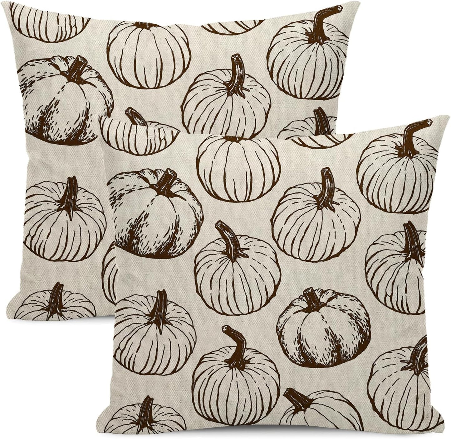 Fall Throw Pillow Covers 18 x 18 Set of 2 Black Fall Pumpkin Pillow Covers Outdoor Decor Autumn Harvest Thanksgiving Decoration Pillowcase Farmhouse Decorative Linen Cushion Case For Couch Sofa