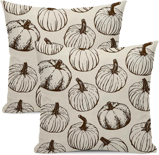 Fall Throw Pillow Covers 18 x 18 Set of 2 Black Fall Pumpkin Pillow Covers Outdoor Decor Autumn Harvest Thanksgiving Decoration Pillowcase Farmhouse Decorative Linen Cushion Case For Couch Sofa