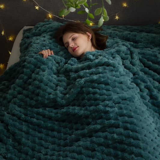 NEWCOSPLAY Super Soft Queen Blanket Light Teal Premium Silky Flannel Fleece 3D Clouds Stylish Jacquard Lightweight Bed Blanket All Season Use 350GSM (Light Teal, Queen(90"x90"))