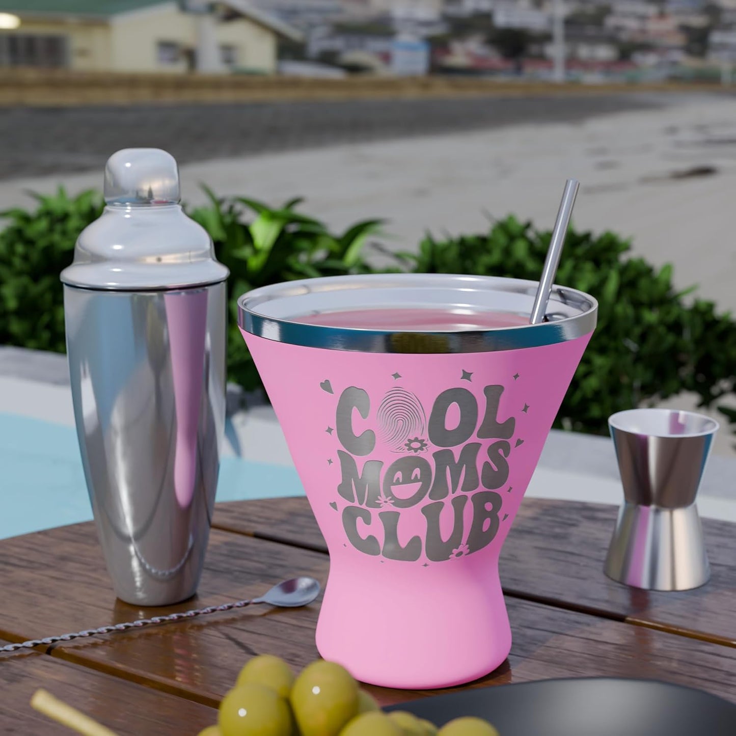 Mothers Day Gifts For Mom - Cool Moms Club Stainless Steel Martini Glass [Pink, 10oz, Pack of 1] - Powder - Coated, Double Wall Margarita Cup - Birthday, Mother's Day, New Mom Gifts for Women