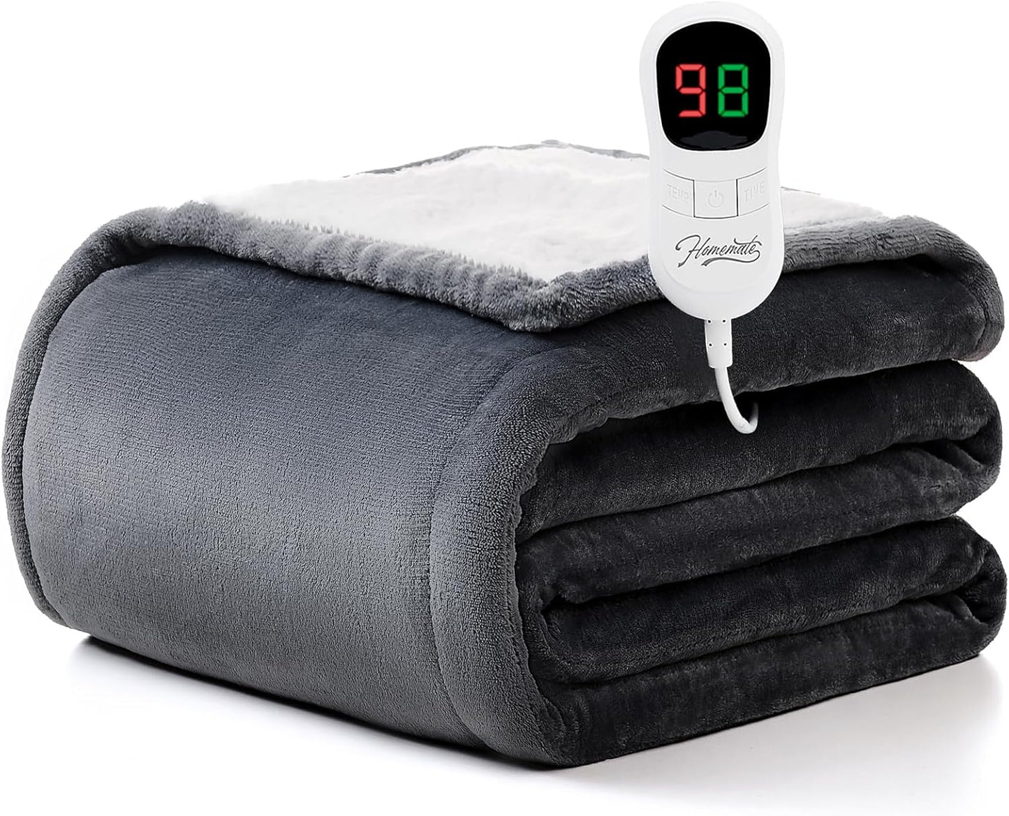 Homemate Electric Heated Blanket Full Size - 72"x84" Heating Blanket Full Size 1/2/4/6/8 Hours Auto-Off 10 Heat Level Over-Heat Protection Flannel Sherpa ETL Certification