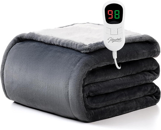 Homemate Electric Heated Blanket Full Size - 72"x84" Heating Blanket Full Size 1/2/4/6/8 Hours Auto-Off 10 Heat Level Over-Heat Protection Flannel Sherpa ETL Certification