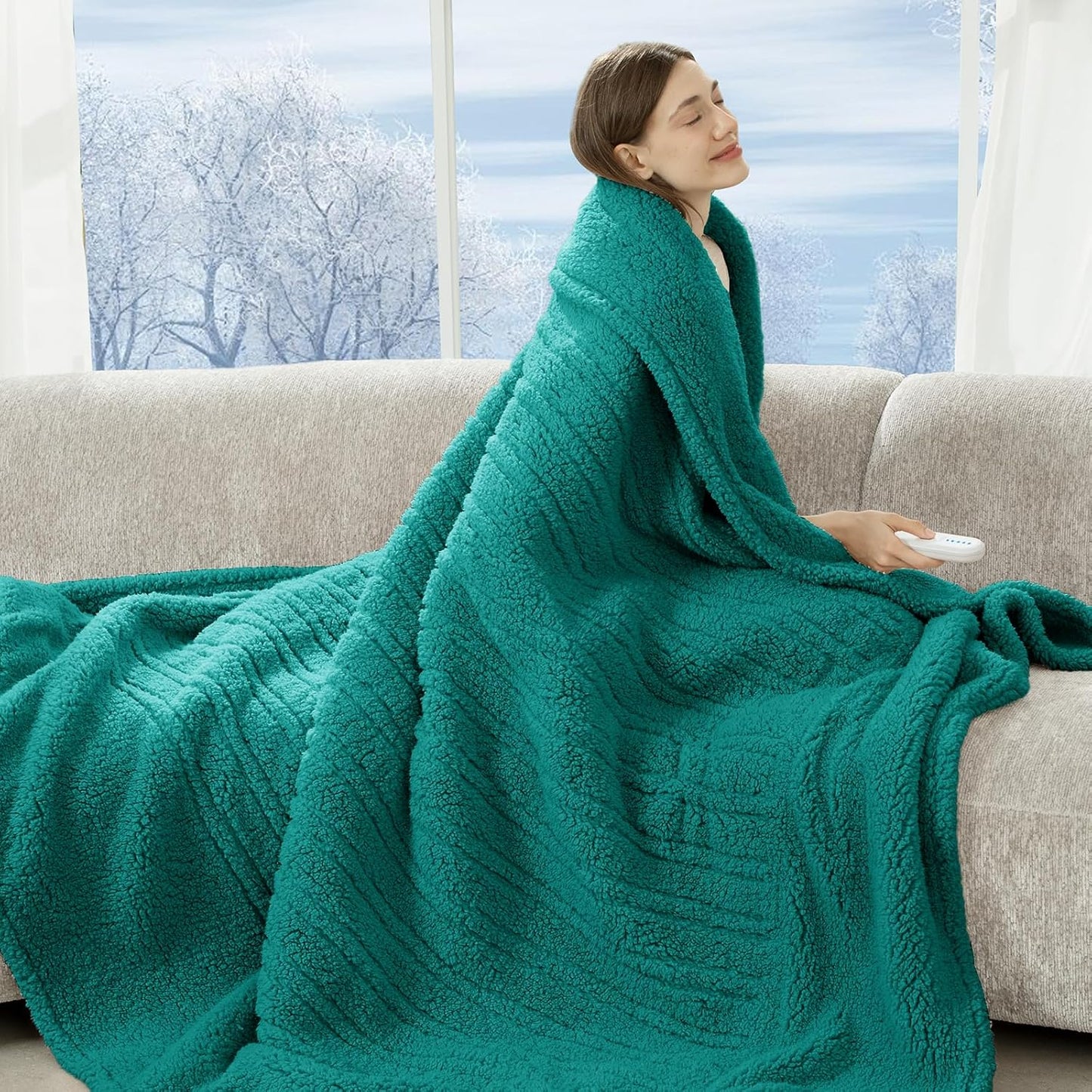 Heated Blanket Twin 62"X84" - Soft Double Sided Sherpa Electric Blanket Twin with 5 Heatings Levels & 10 hrs Auto Shut Off, Fast Heating & ETL Certified, Gift for Women(Green)