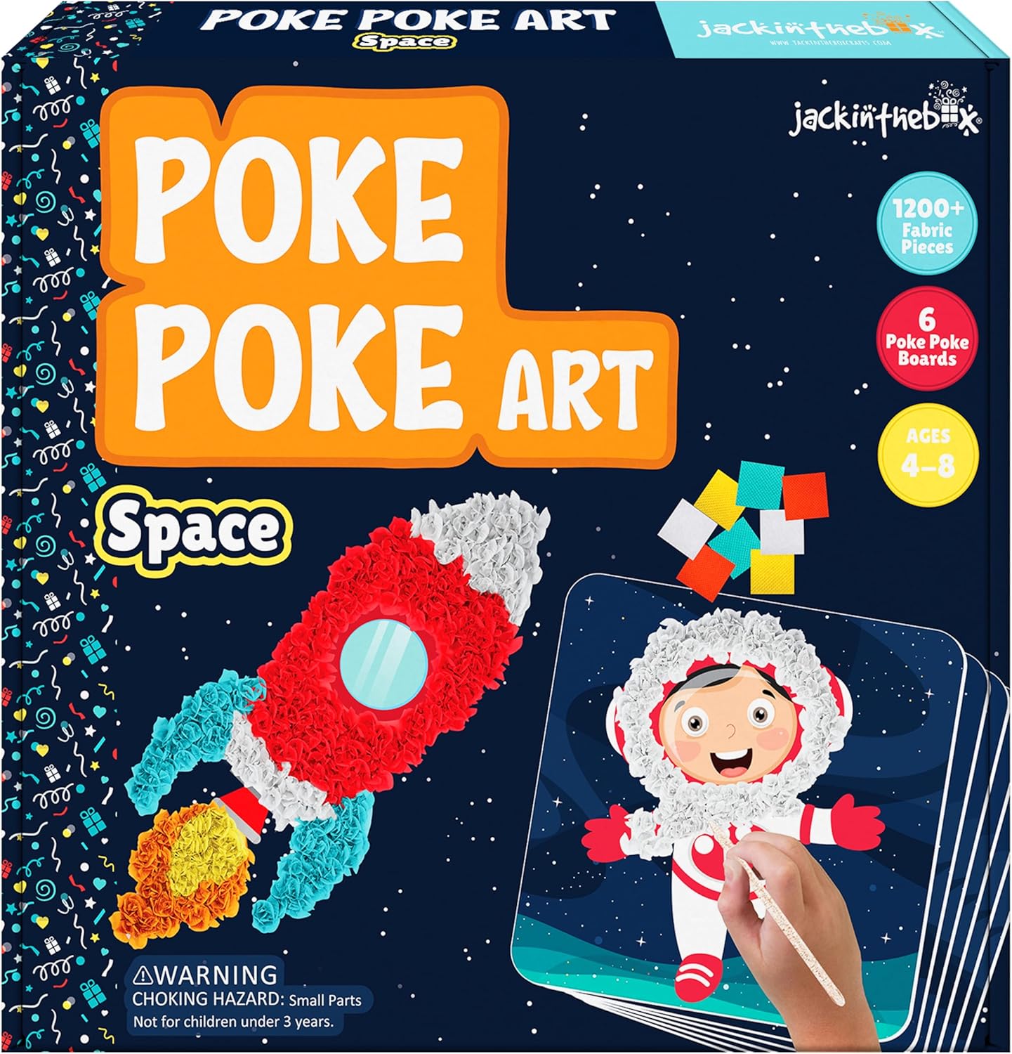 jackinthebox Poke Poke Art for Kids – Space Theme Elements Like Sun, Star, Rocket, Astronaut, Planet, Alien, Mess-Free Sewing Art for Kids, Gift for Girls and Boys Ages 4 5 6 7 8