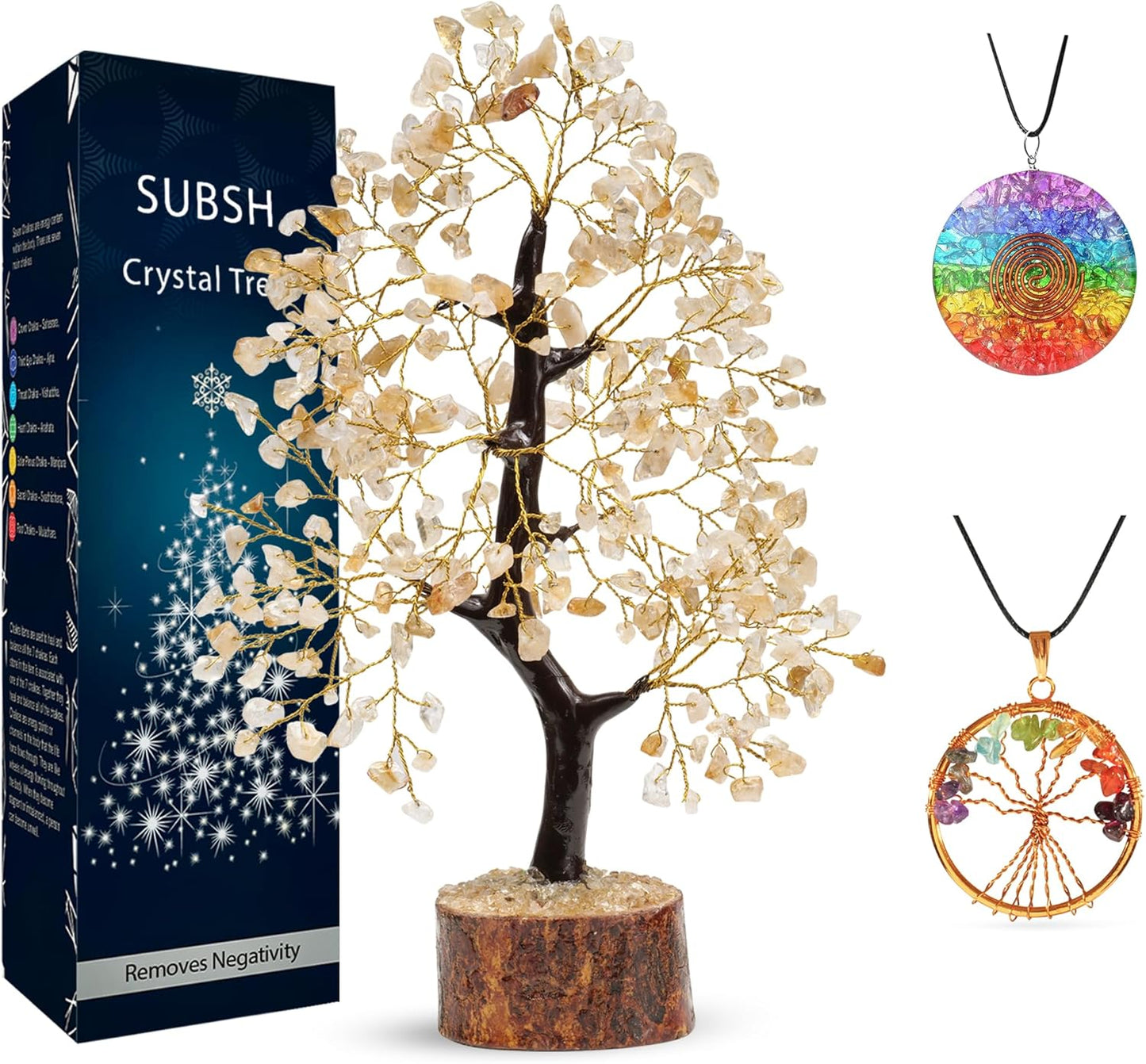 Citrine Crystal Tree, Money Tree for Wealth and Luck, Yoga Meditation and Home Decor - Shelf Decor Accents, Living Room Bedroom Office Decoration, Bookshelf Decor, Knick knacks, Buddha Statue