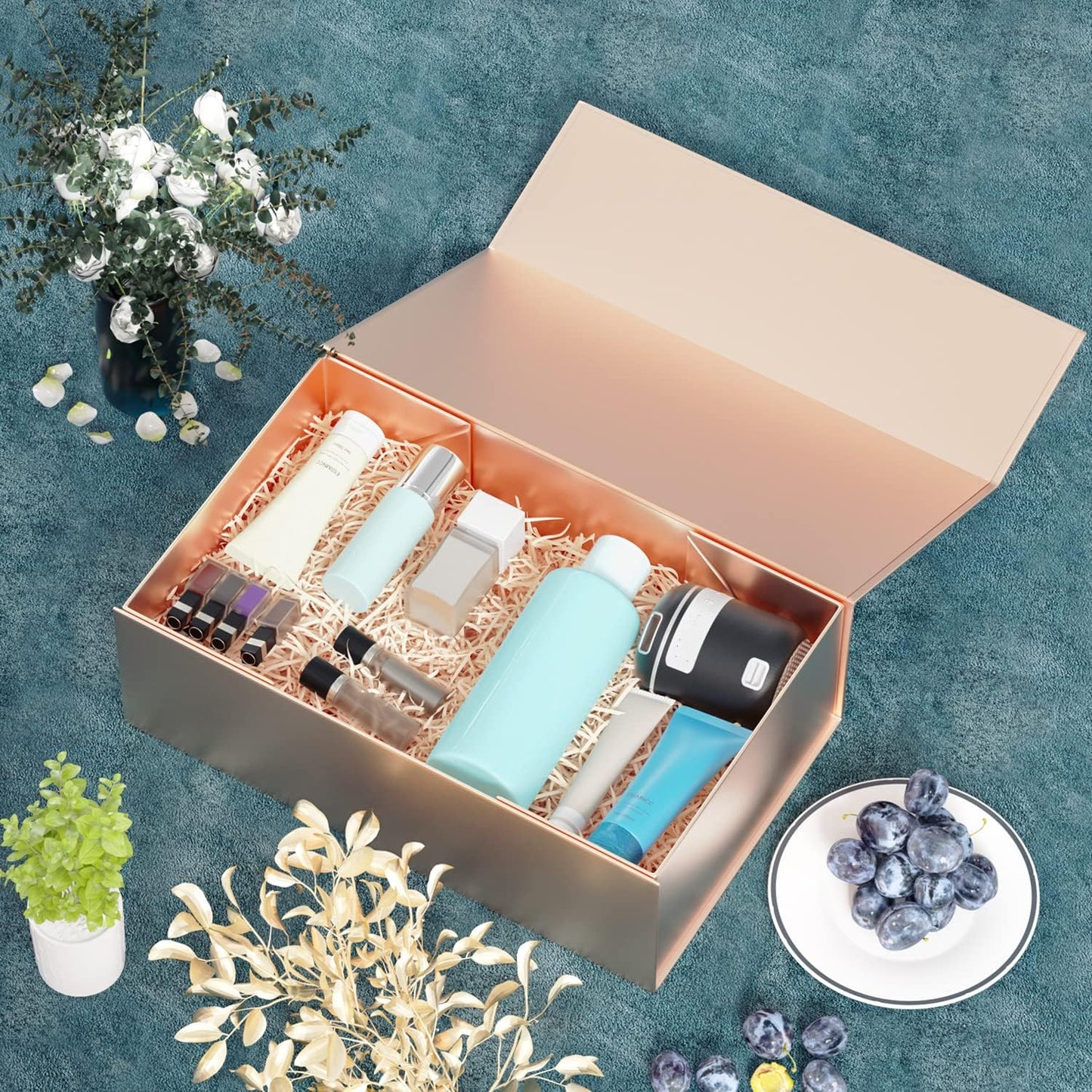 5 Pack Rose Gold Gift Box, 9.5x6x3'' Gift boxes for Presents with Lids Magnetic Closure Rectangle Collapsible for Bridesmaid proposal box, Wedding, Christmas, Halloween, Birthday Gift Packging