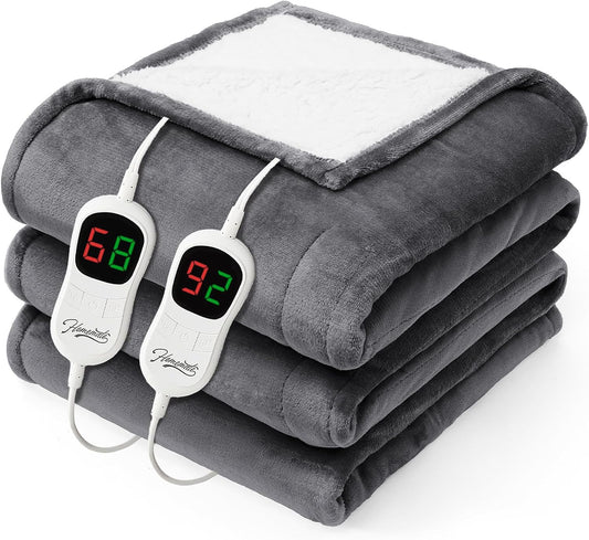 Homemate Heated Electric Blanket Queen Size - 84"x90" Heating Bed Blanket Throw with 10 Heating Levels 8 Hours Auto Off Fast Heating Over-Heat Protection Ultra Soft Flannel ETL Certified, Grey