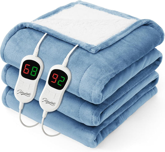 Homemate Heated Electric Blanket Queen Size - 84"x90" Heating Bed Blanket Throw with 10 Heating Levels 8 Hours Auto Off Fast Heating Over-Heat Protection Ultra Soft Flannel ETL Certified, Blue