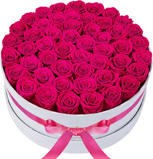 50 Piece Roses in a Velvet Box, Flowers for Delivery, Presereved Flowers Birthday Gifts for Women Mom and Wife (Radiant Pink)