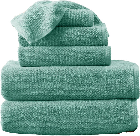 Blue Bath Towels - 100% Cotton 6 Piece Towel Set - 2 Bath Towels, 2 Hand Towels, 2 Washcloths - Absorbent, Quick-Drying, Durable Towels for Bathroom Decor - Low-Twist, Two-Ply Fibers (Mineral Blue)