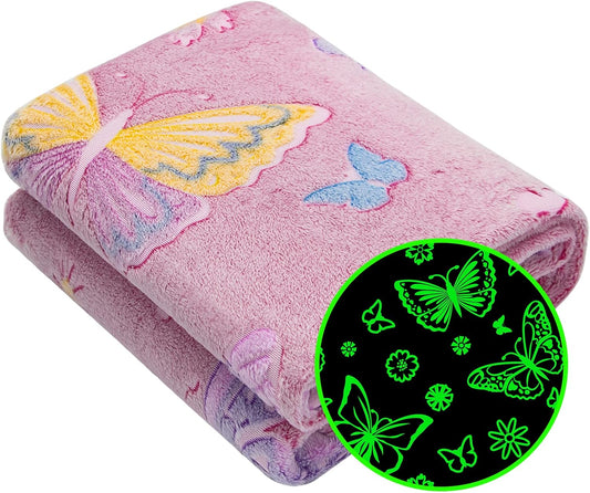 Glow in The Dark Blanket Butterfly Gifts for Kids Girls, Fuzzy Cozy Warm Soft Throw Blanket for Couch Bed Sofa, Girl Toys Butterfly Blankets for Teens Grandkids Unique Birthday Gifts 50"×60"