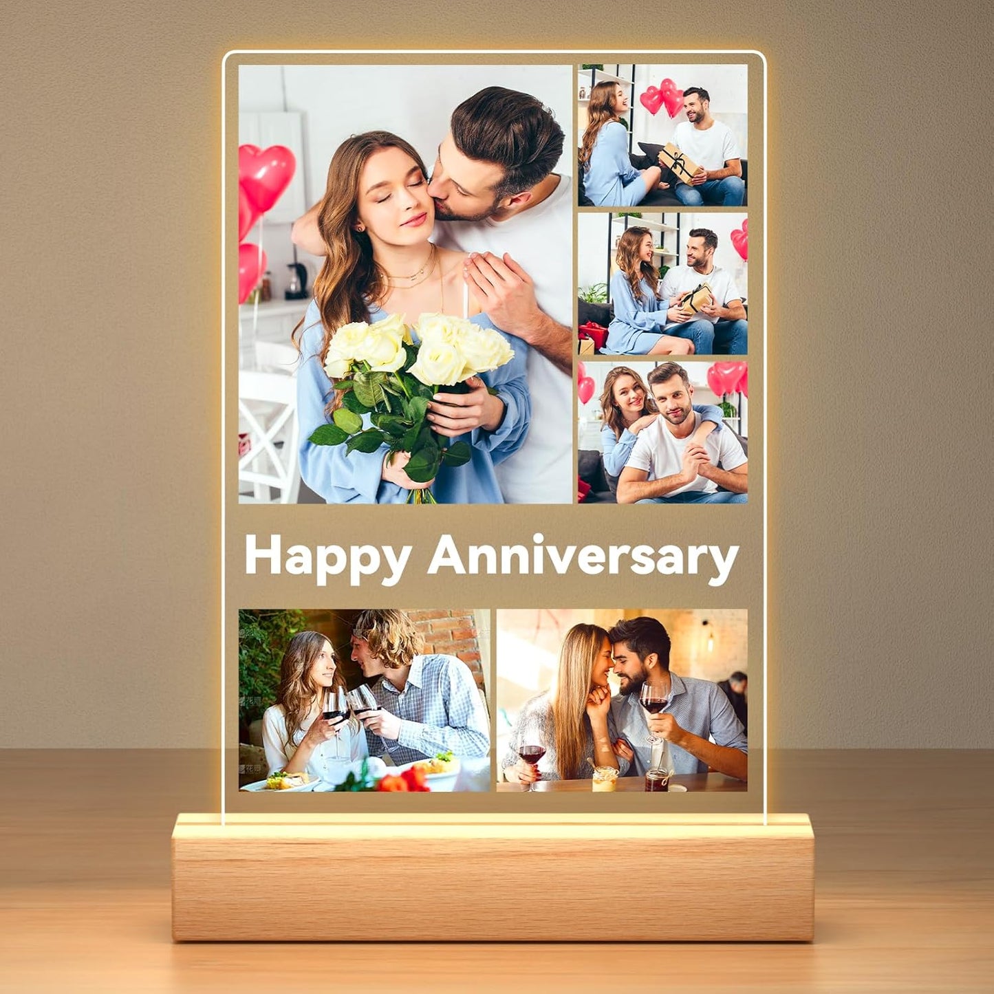 Personalized Anniversary Couple Gifts for Women Men, Custom Collage Picture Frames with Photos, Customized Photo Frame with Night Light, Personalized Birthday Gifts for Her Him Boyfriend Girlfriend