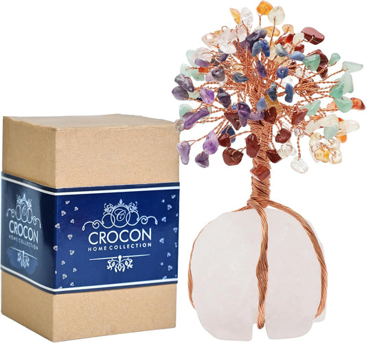 7 Chakra Crystal Tree of Life with Quartz Base – Crystal Room & Home Decor, Cute Home Birthday Gifts for Men & Crystals and Healing Stones for Women Mom Sister Gemstone Tree for Shelf & Bedroom Decor