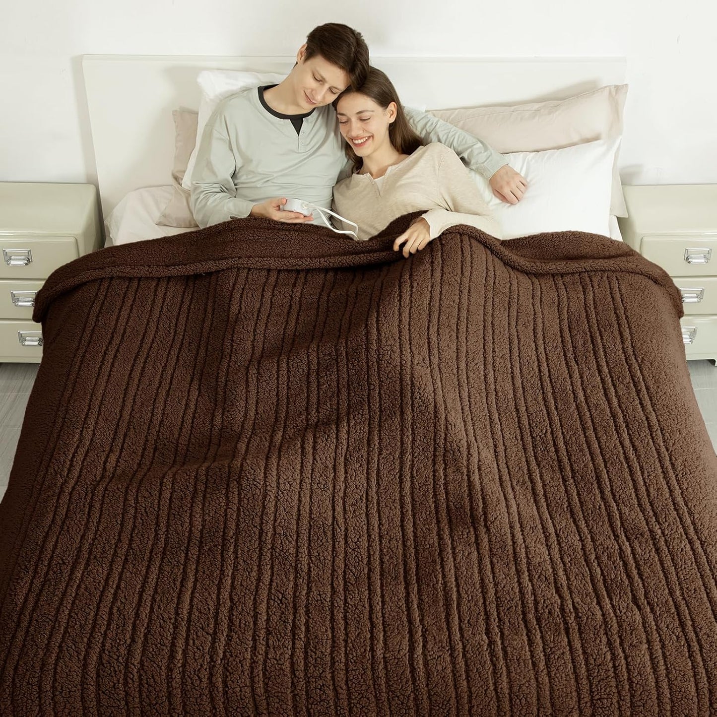 King Size Heated Blanket 100"X90" Brown - Soft Double Sided Sherpa, 2-in-1 LED Control with 6 Fast Heating Levels & 10 hrs Auto Shut Off, Machine Washable & Overheat Protection for Women
