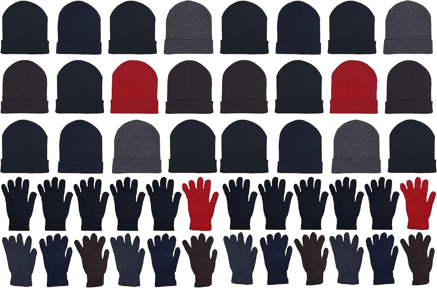48x Winter Beanies & Gloves Combo Pack, Bulk Pack for Men Women, Warm Cozy Gift